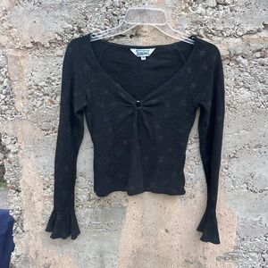 Y2k Babydoll Mesh Top  S*  Long Bell Sleeve Whimsigoth Fairy Punk Keyhole Light